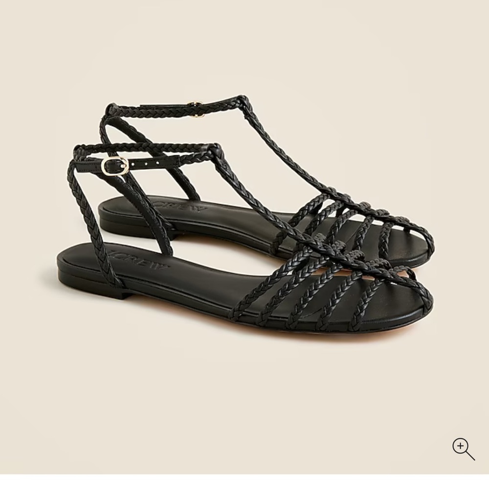 J. Crew Black Braided cage-toe sandals in leather size 8